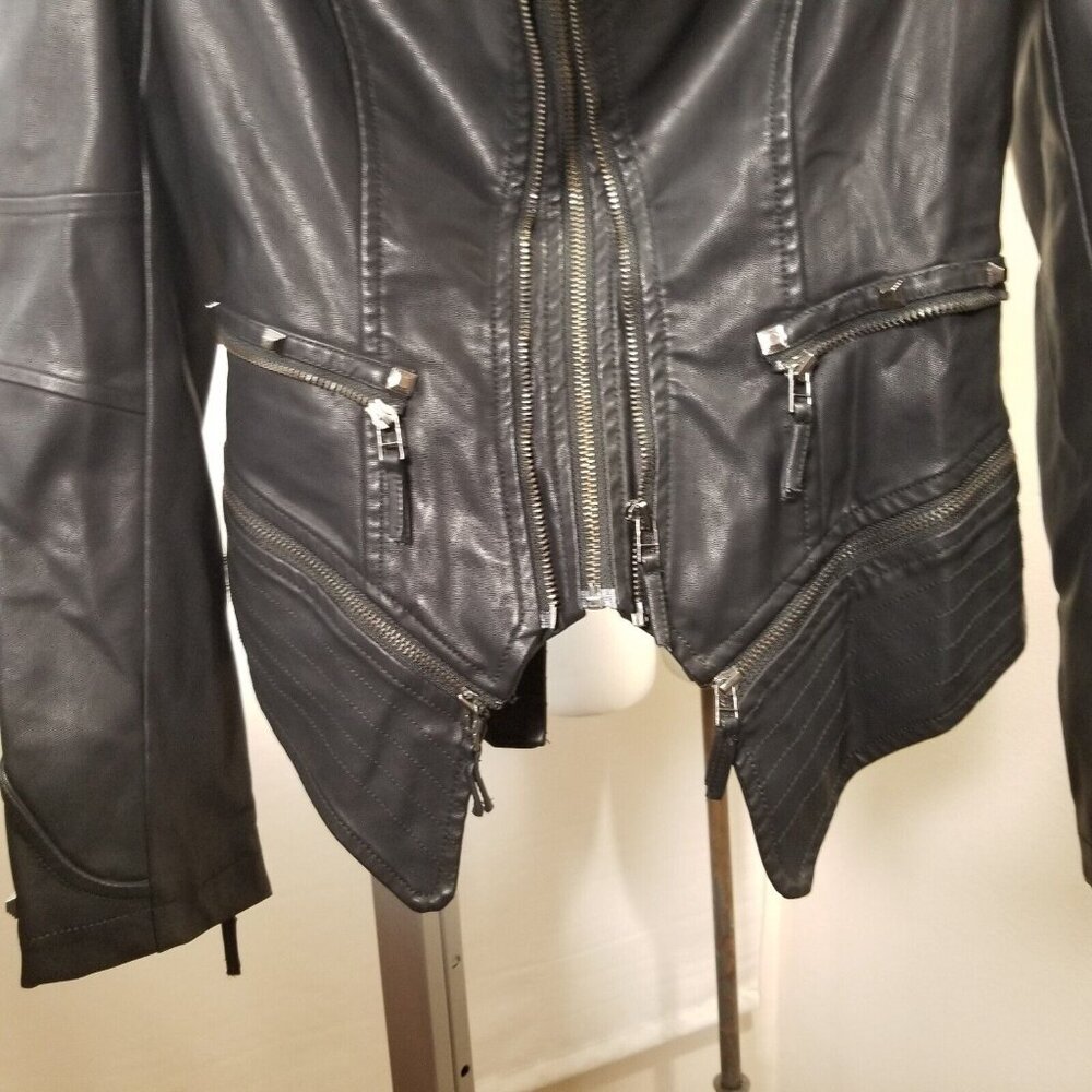 SX Womens Motorcycle Jacket Size XS Black Studded Faux Leather Full Zip Pockets - Picture 8 of 9